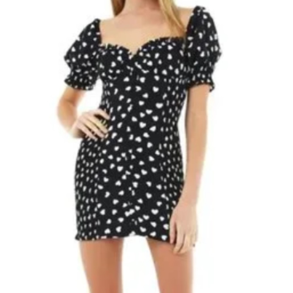 Revolve Black and White puff sleeve Mini Dress
